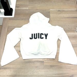 Juicy couture crop hoodie vintage bell sleeves white navy sparkle Large Y2K
